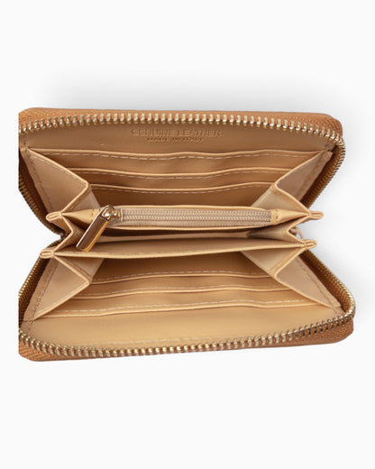 Zip-Geldbörse Leder cognac