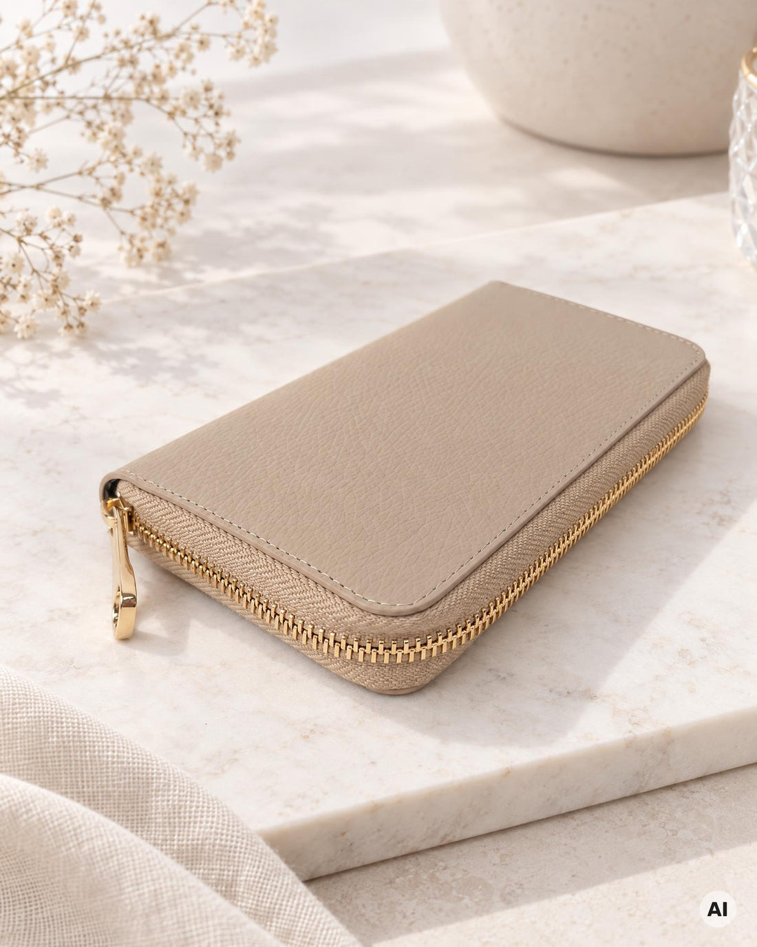 Lange Zip-Geldbörse Leder taupe
