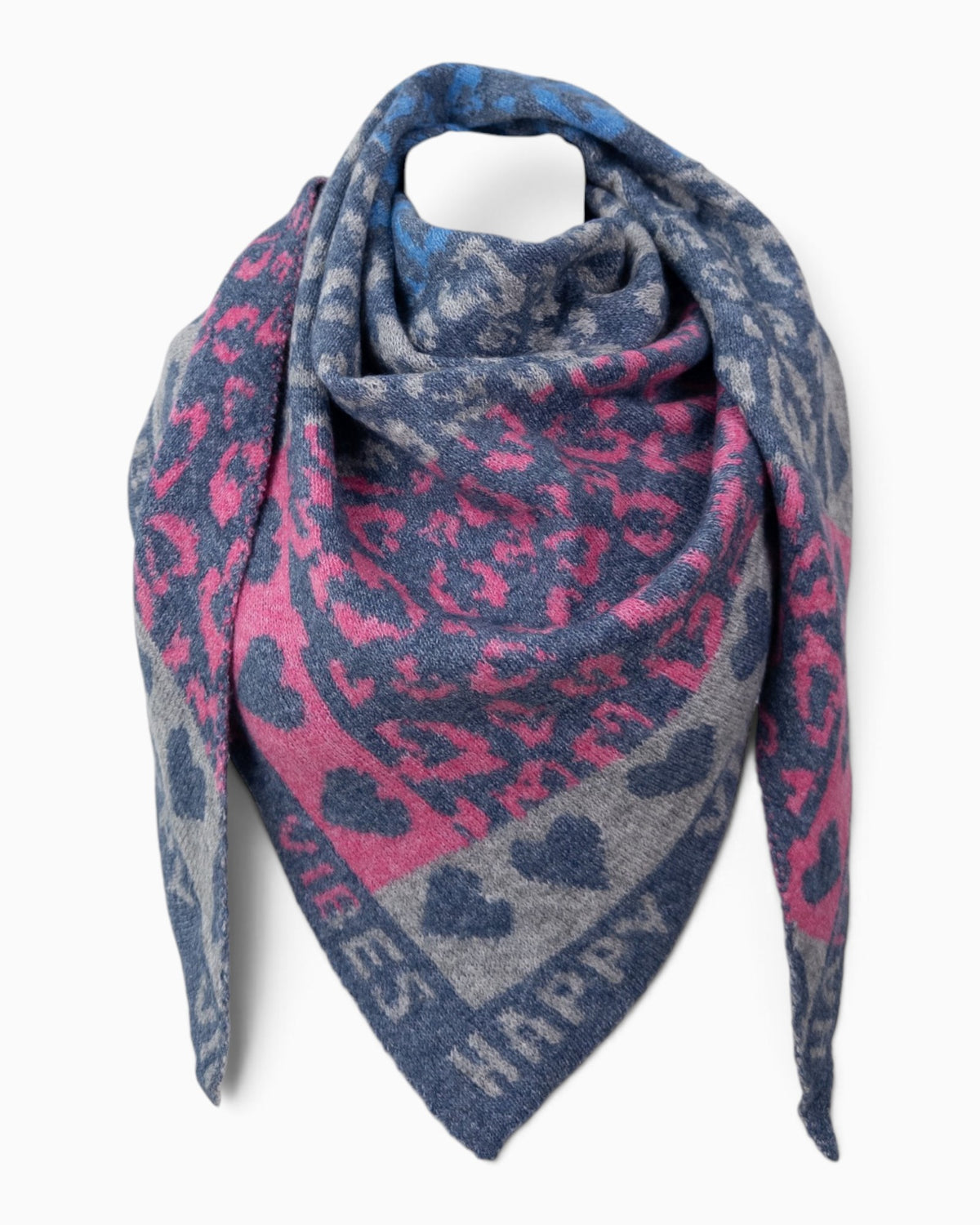 Dreieckstuch Happy Vibes jeansblau pink