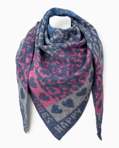 Dreieckstuch Happy Vibes jeansblau pink