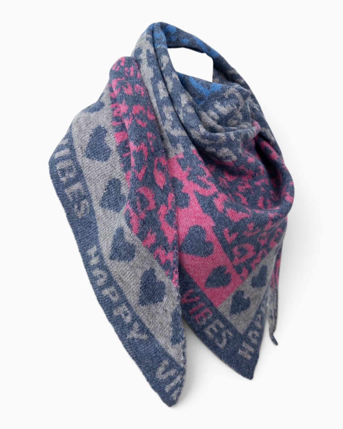 Dreieckstuch Happy Vibes jeansblau pink