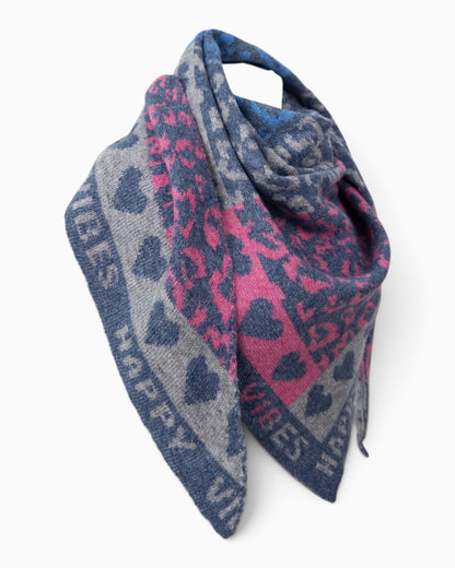 Dreieckstuch Happy Vibes jeansblau pink