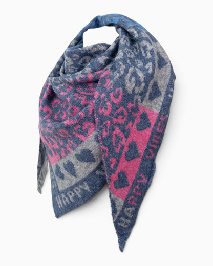 Dreieckstuch Happy Vibes jeansblau pink