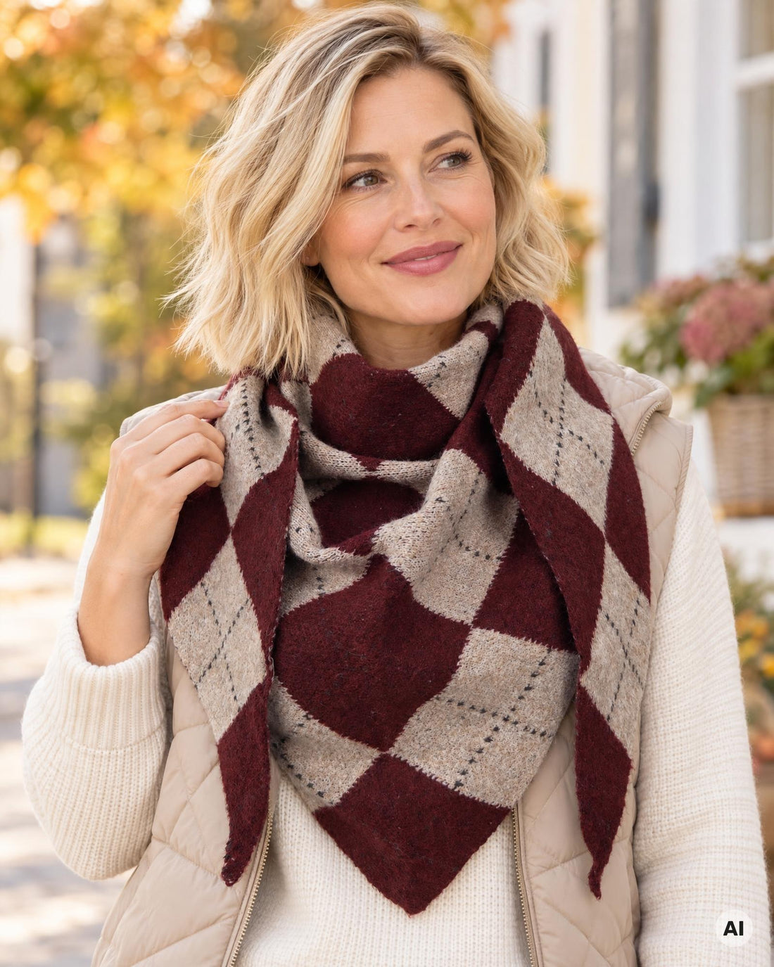 Dreieckstuch Karo weinrot beige