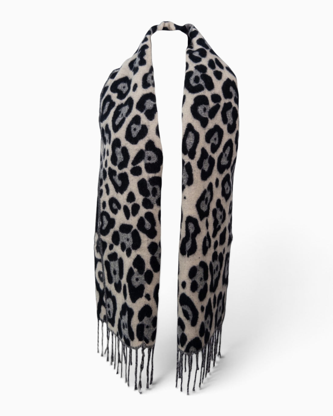 Schal Leo mit Fransen creme grau