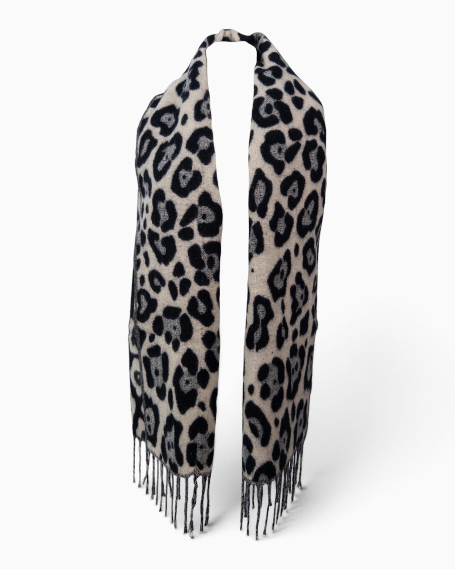 Schal Leo mit Fransen creme grau