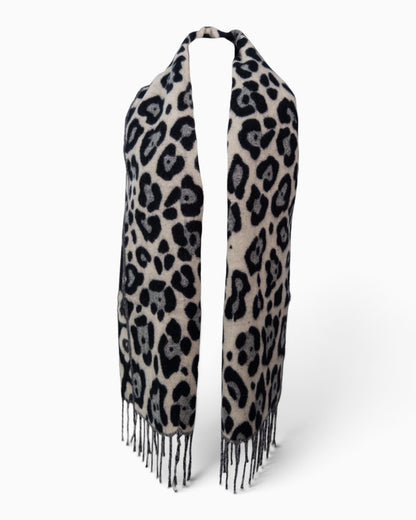 Schal Leo mit Fransen creme grau