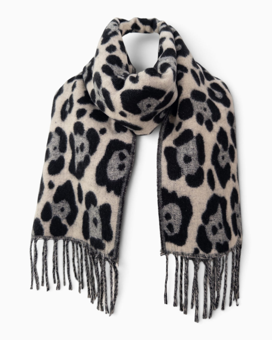 Schal Leo mit Fransen creme grau
