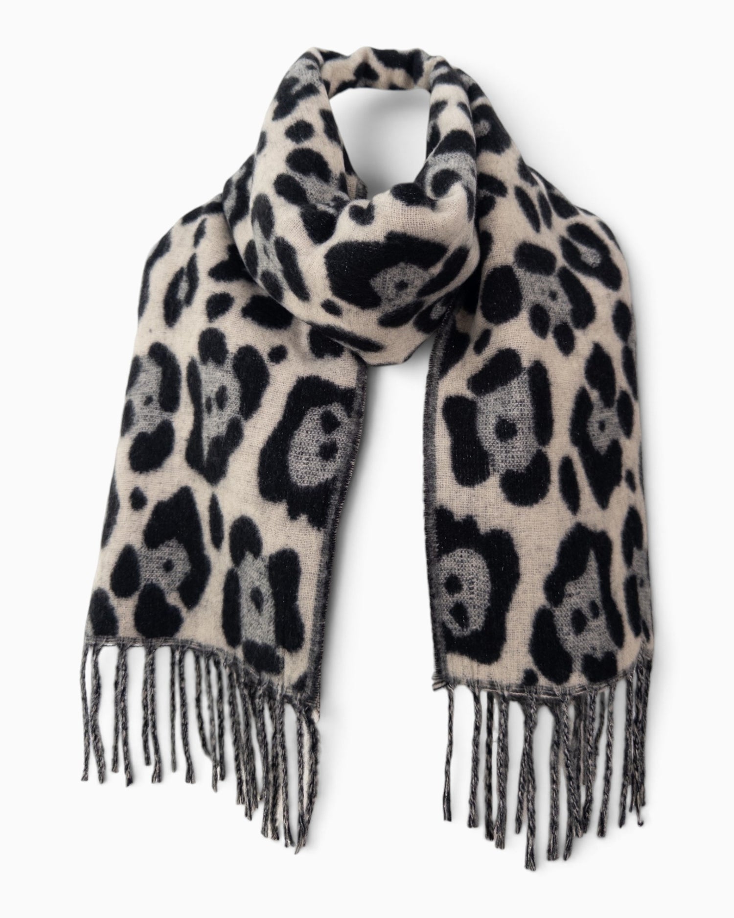 Schal Leo mit Fransen creme grau