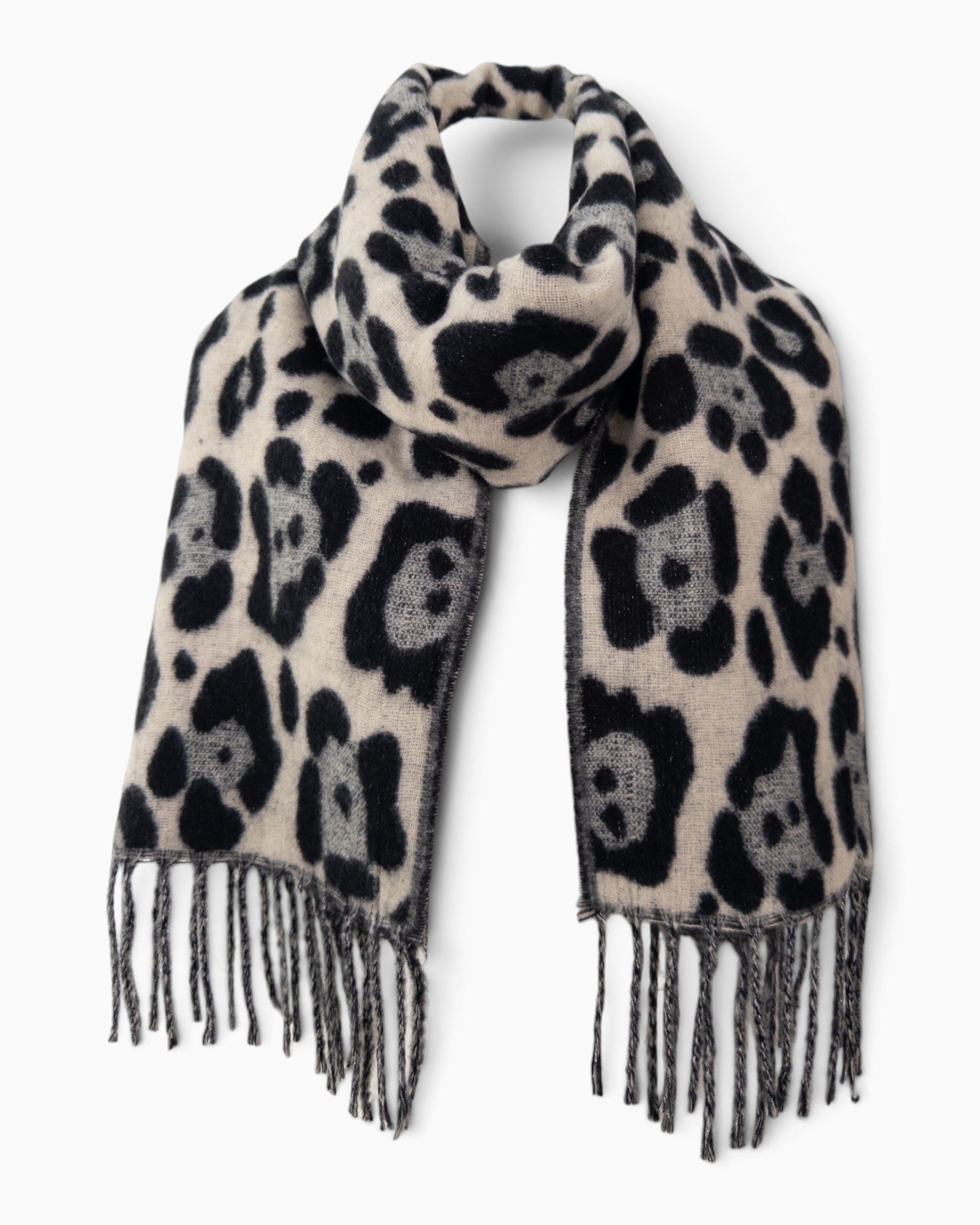 Schal Leo mit Fransen creme grau