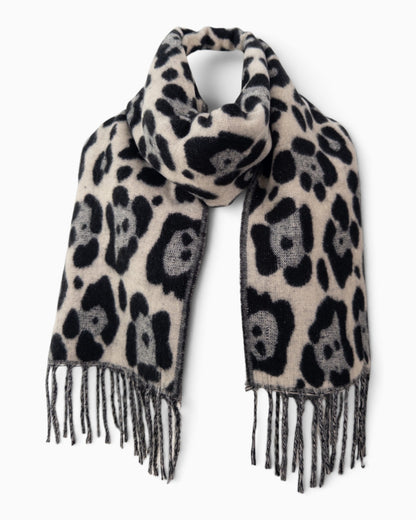 Schal Leo mit Fransen creme grau