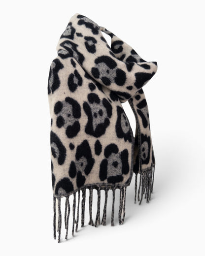 Schal Leo mit Fransen creme grau