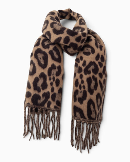 Schal Leo mit Fransen camel braun
