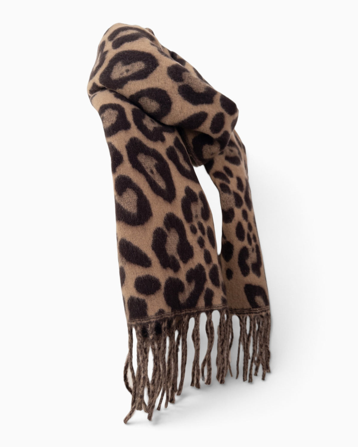 Schal Leo mit Fransen camel braun