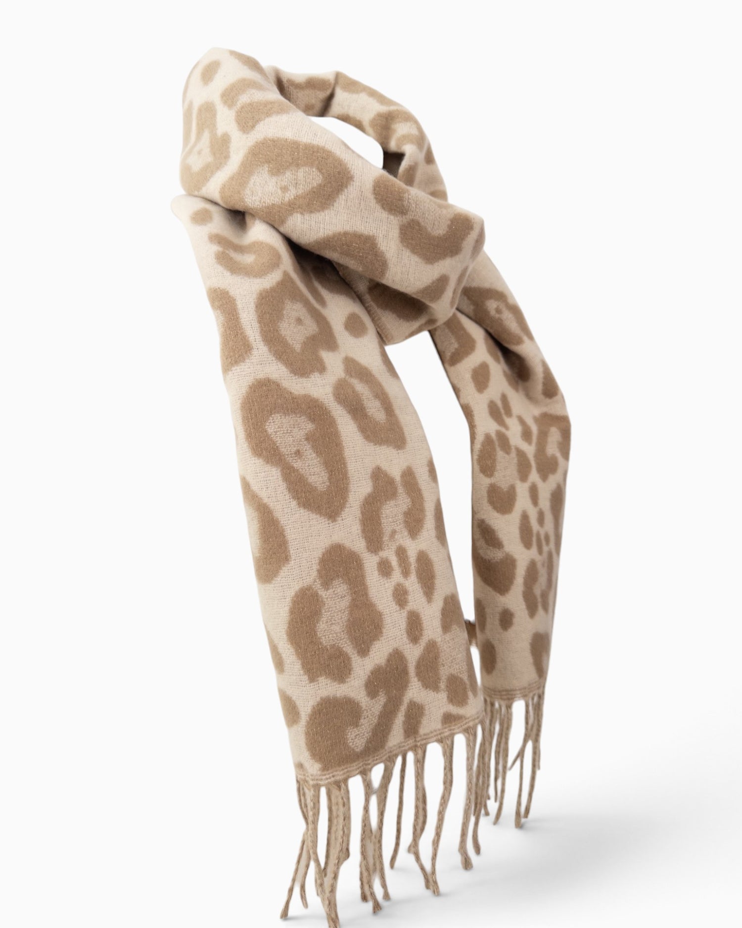 Schal Leo mit Fransen beige taupe