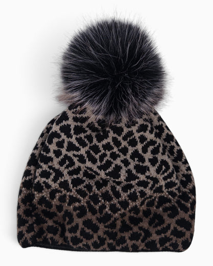 Mütze Leo mit Bommel schwarz taupe