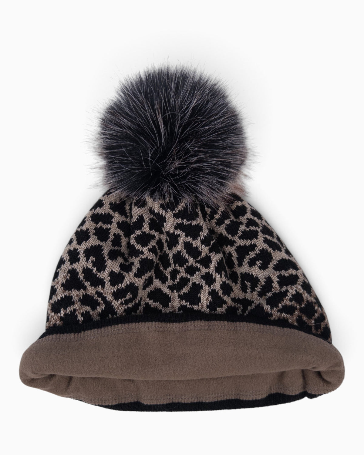 Mütze Leo mit Bommel schwarz taupe
