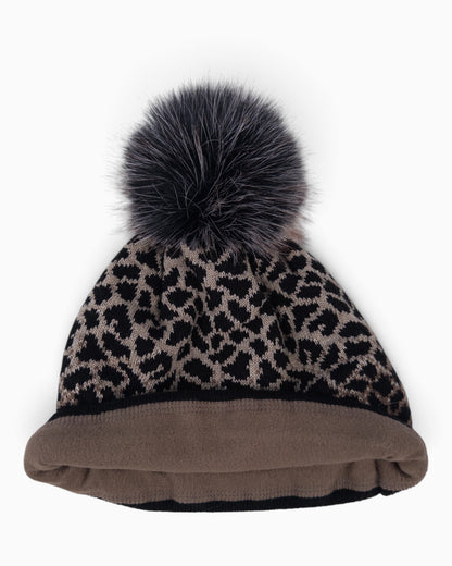 Mütze Leo mit Bommel schwarz taupe