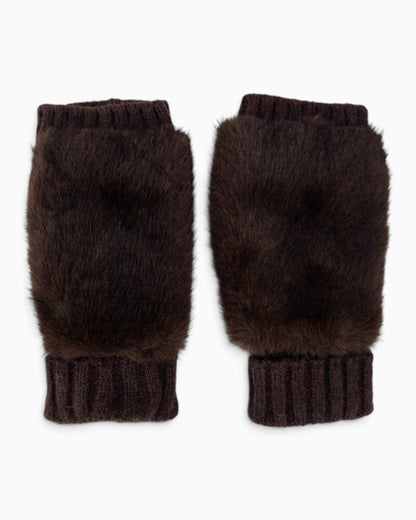 Fingerlose Handschuhe Fell dunkelbraun