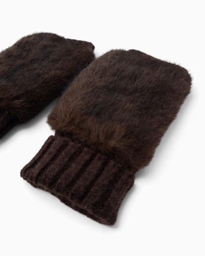 Fingerlose Handschuhe Fell dunkelbraun