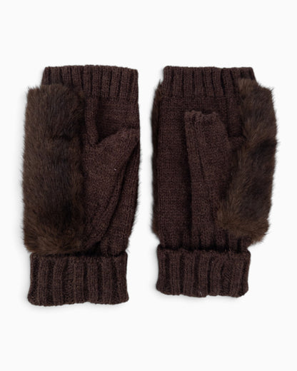 Fingerlose Handschuhe Fell dunkelbraun