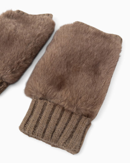 Fingerlose Handschuhe Fell taupe