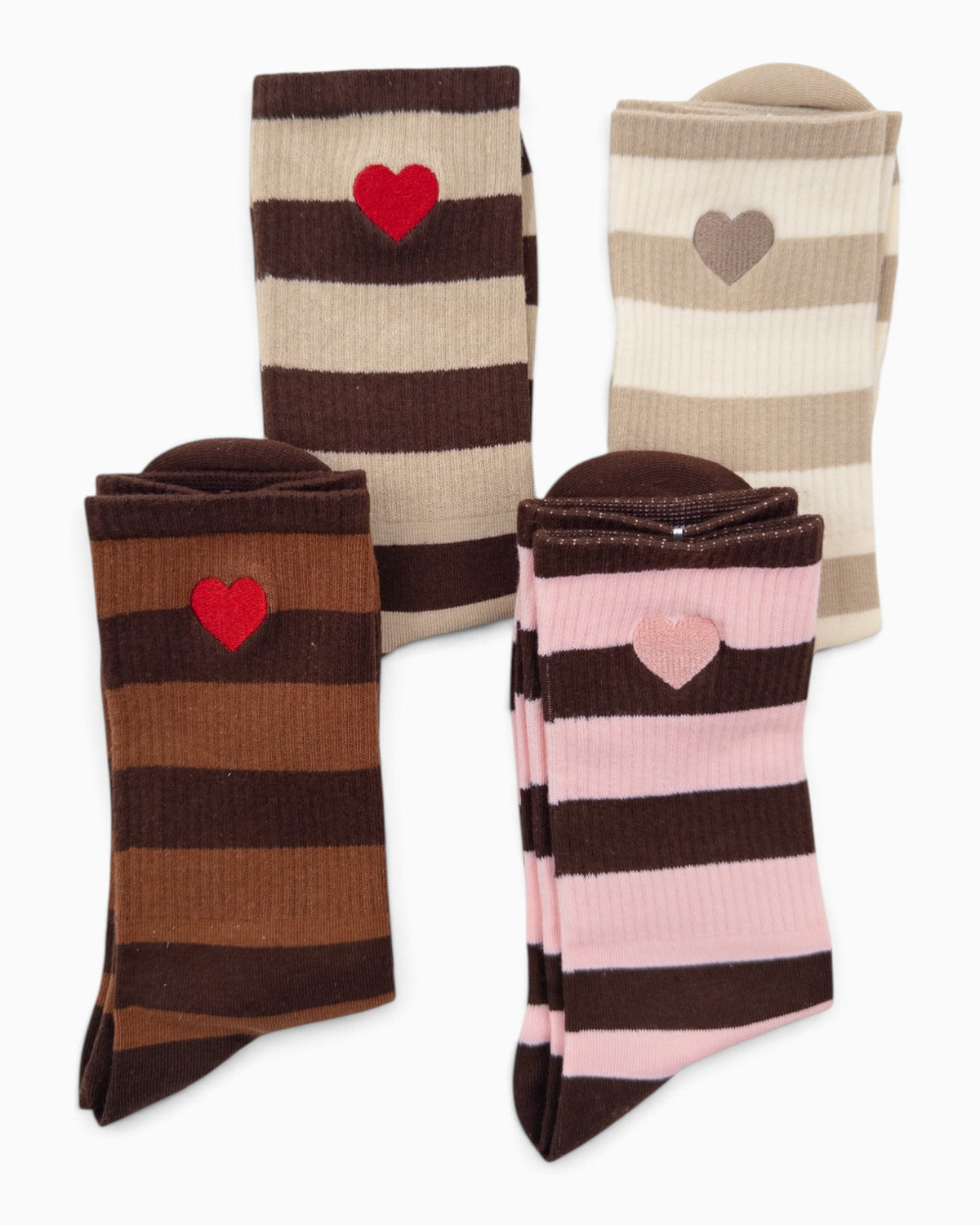 Socken Streifen Herz dunkelbraun beige