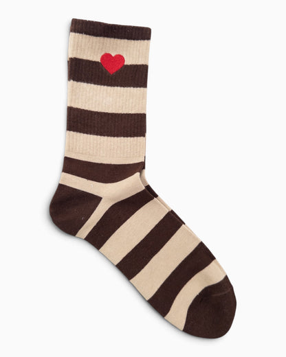 Socken Streifen Herz dunkelbraun beige