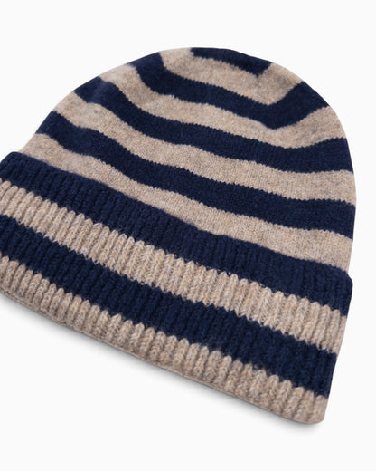 Mütze Streifen dunkelblau beige