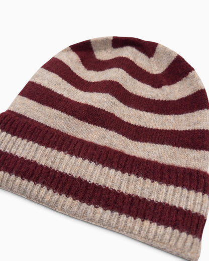 Mütze Streifen weinrot beige