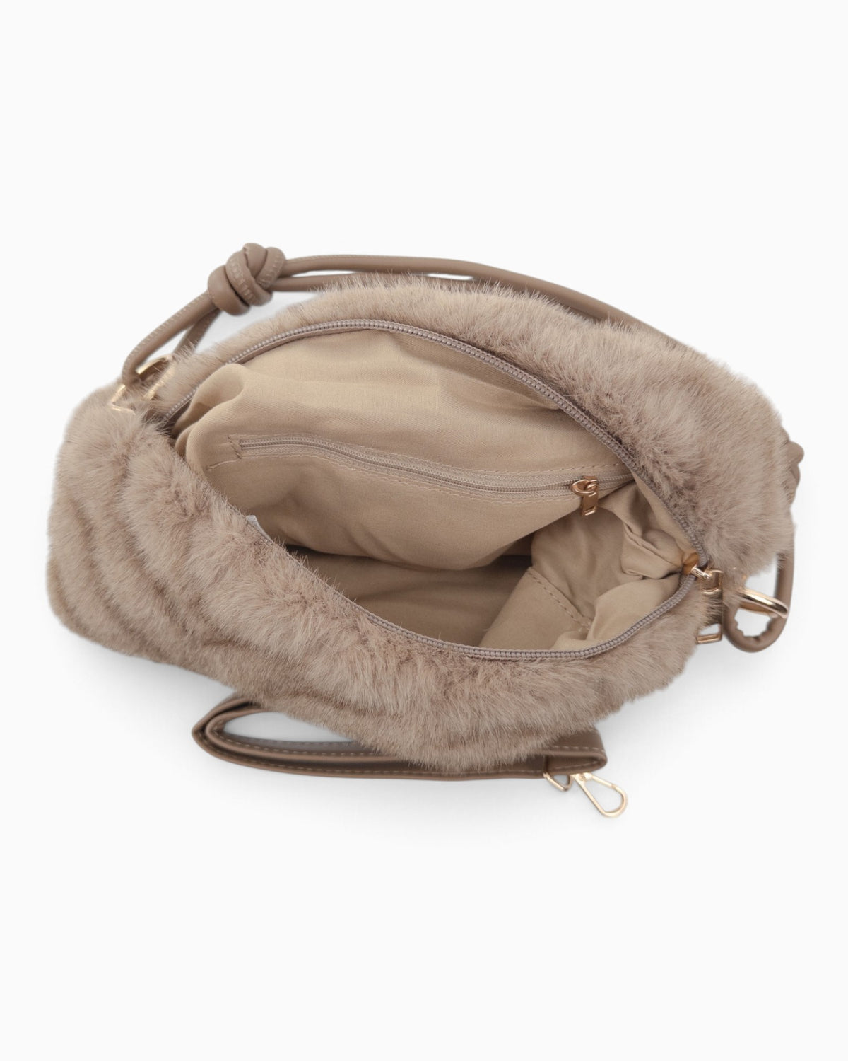 Umhängetasche Kunstfell mit Knotengriff taupe
