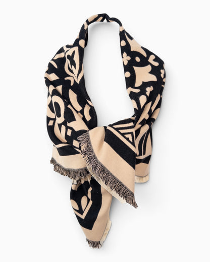 Quadratisches Tuch Ornament schwarz beige