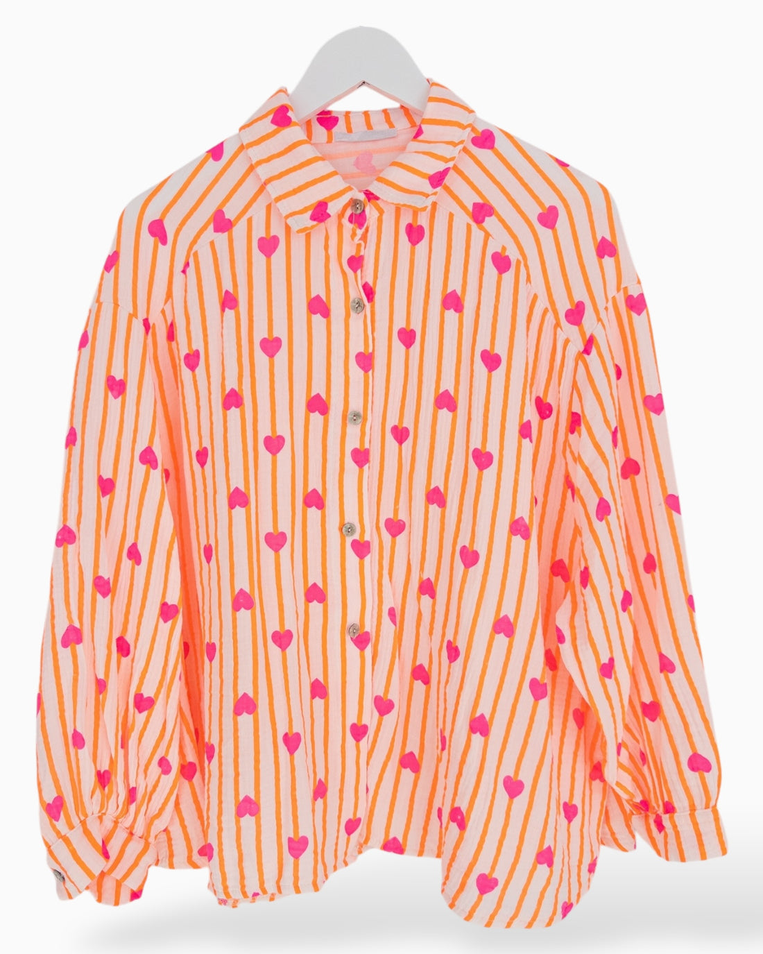 Oversize Musselin-Bluse Herzchen orange pink