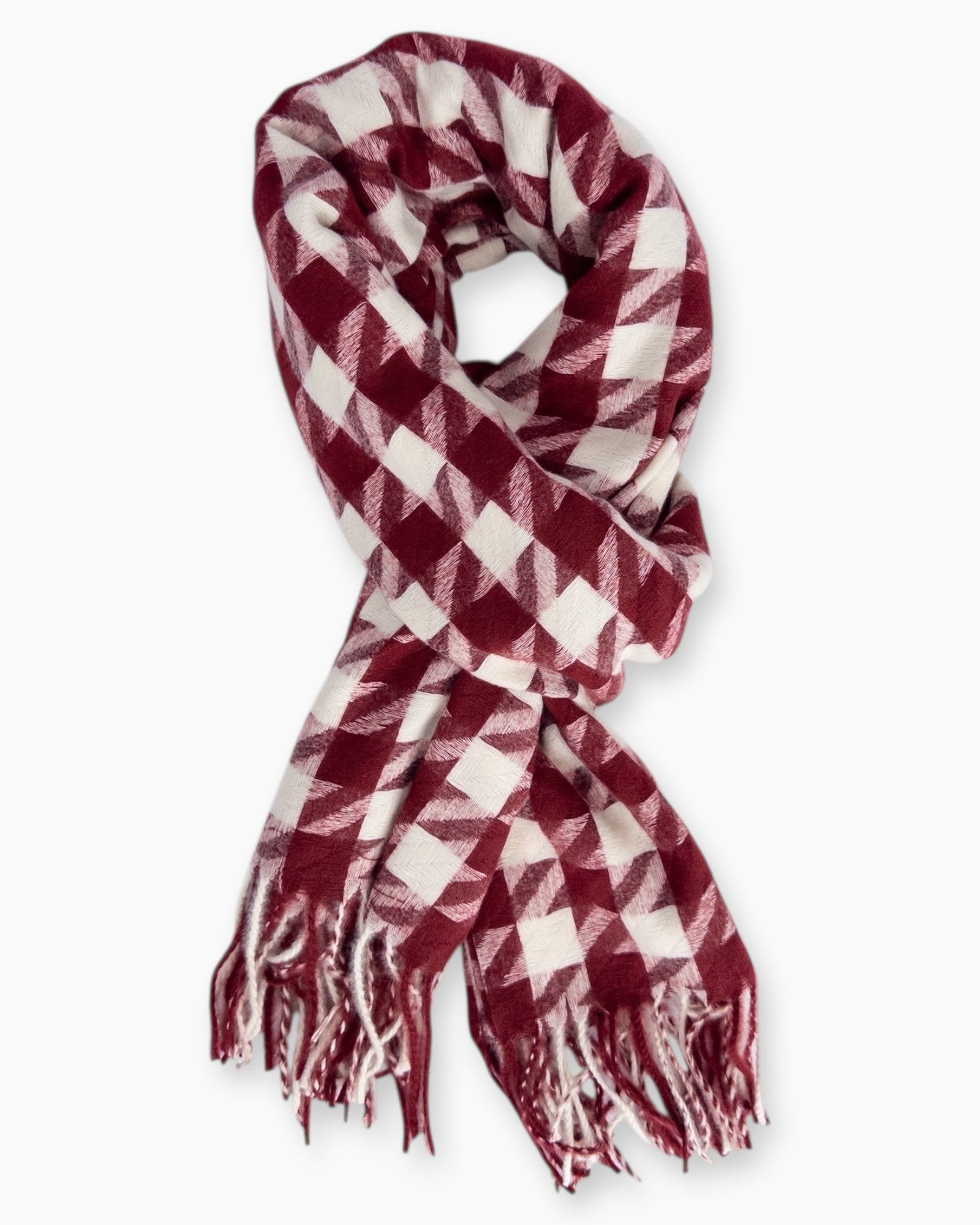 Schal Hahnentrittmuster mit Fransen weinrot