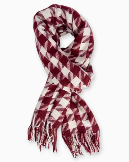 Schal Hahnentrittmuster mit Fransen weinrot