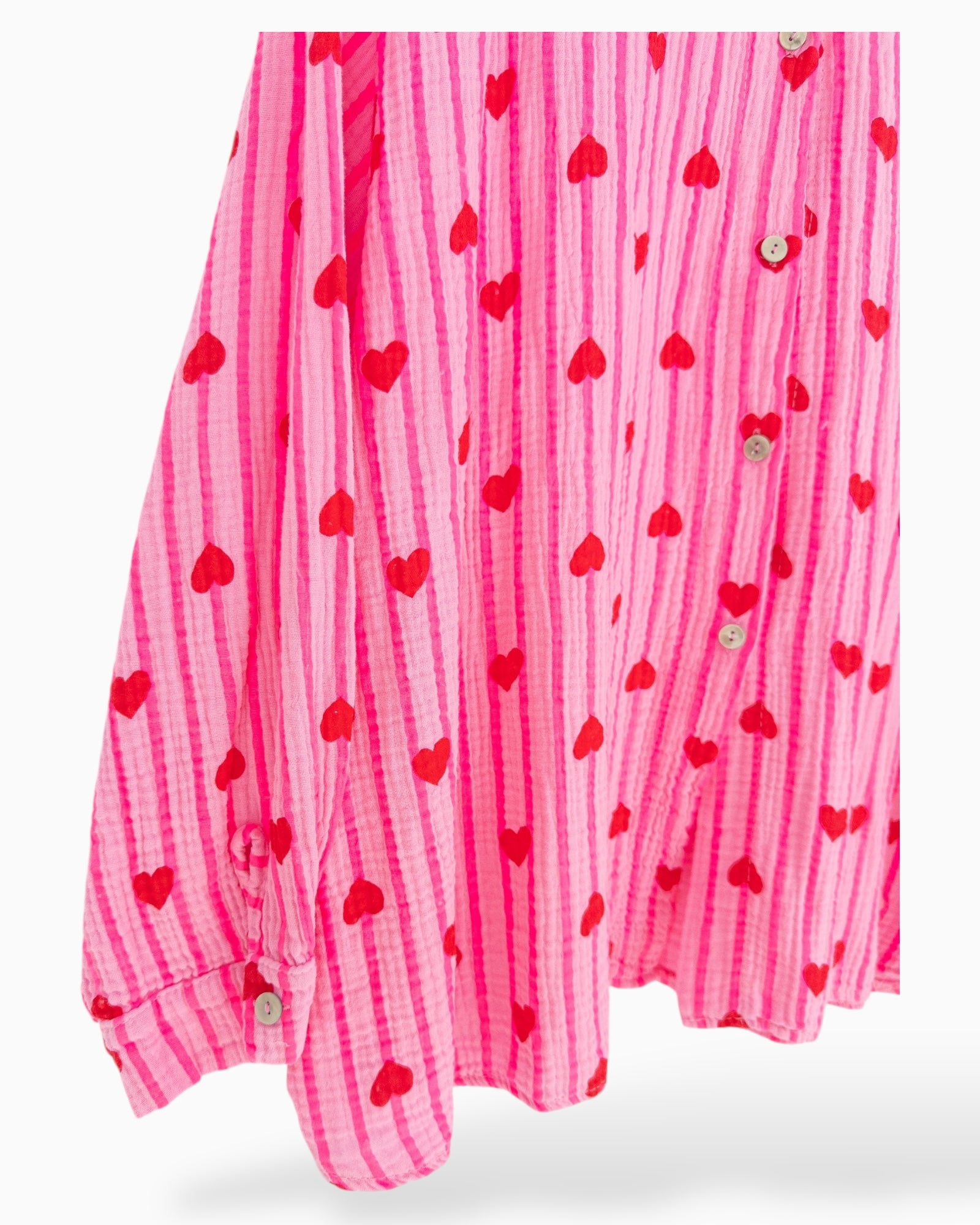 Oversize Musselin-Bluse Herzchen rosa rot