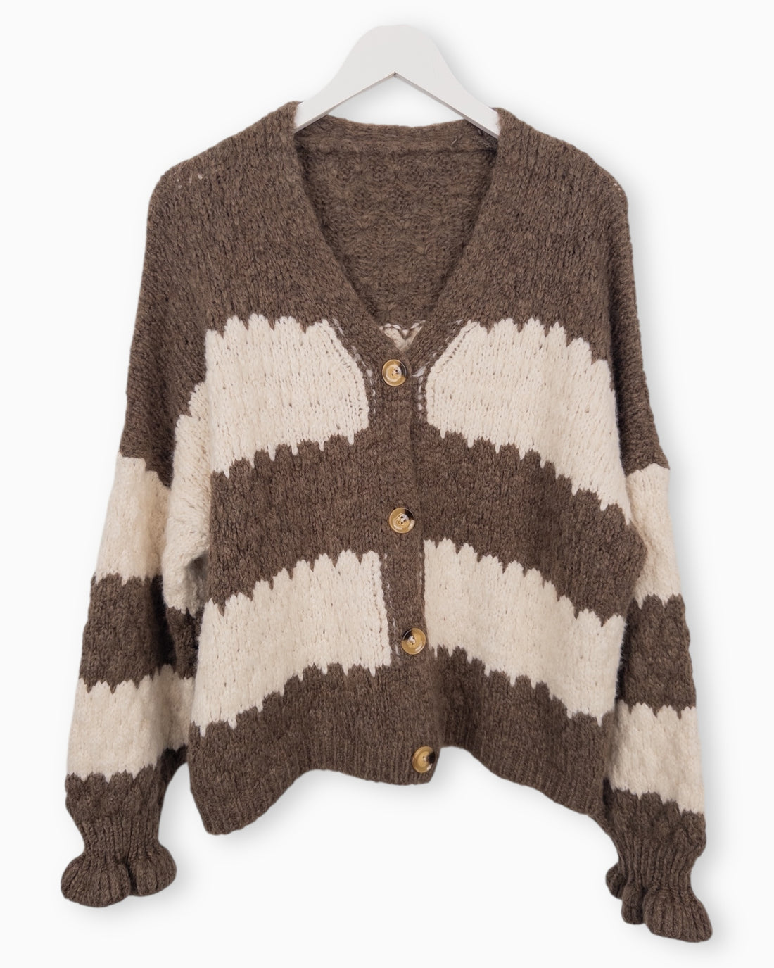 Strickjacke mit Streifen taupe creme