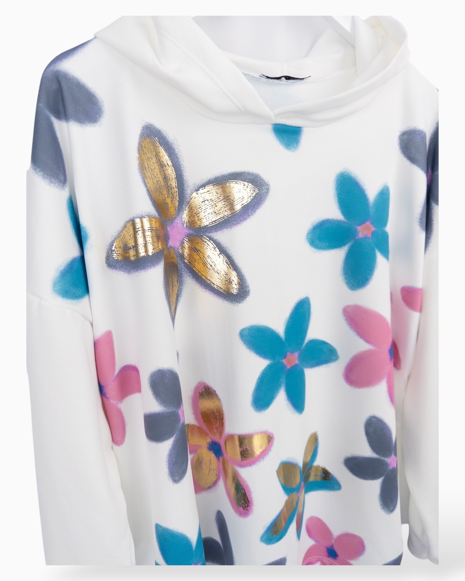 Hoodie Flower weiß rosa