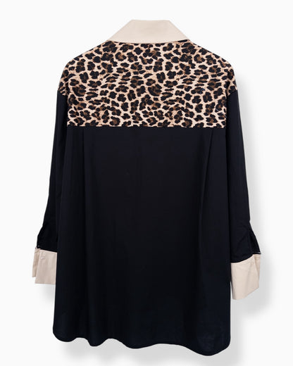 Oversize Bluse Leo schwarz beige