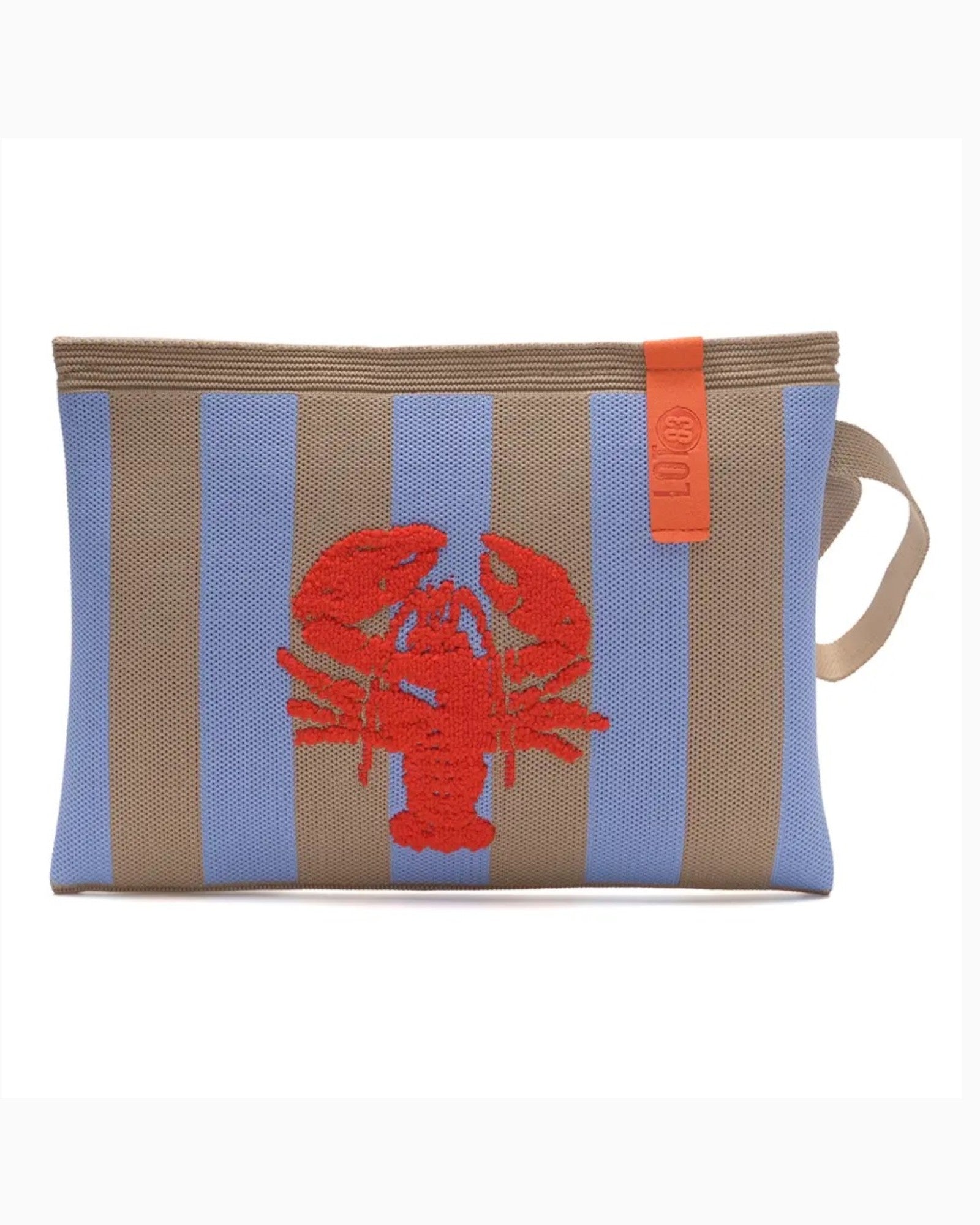 Täschchen mit Hummer-Motiv und Streifen blau beige