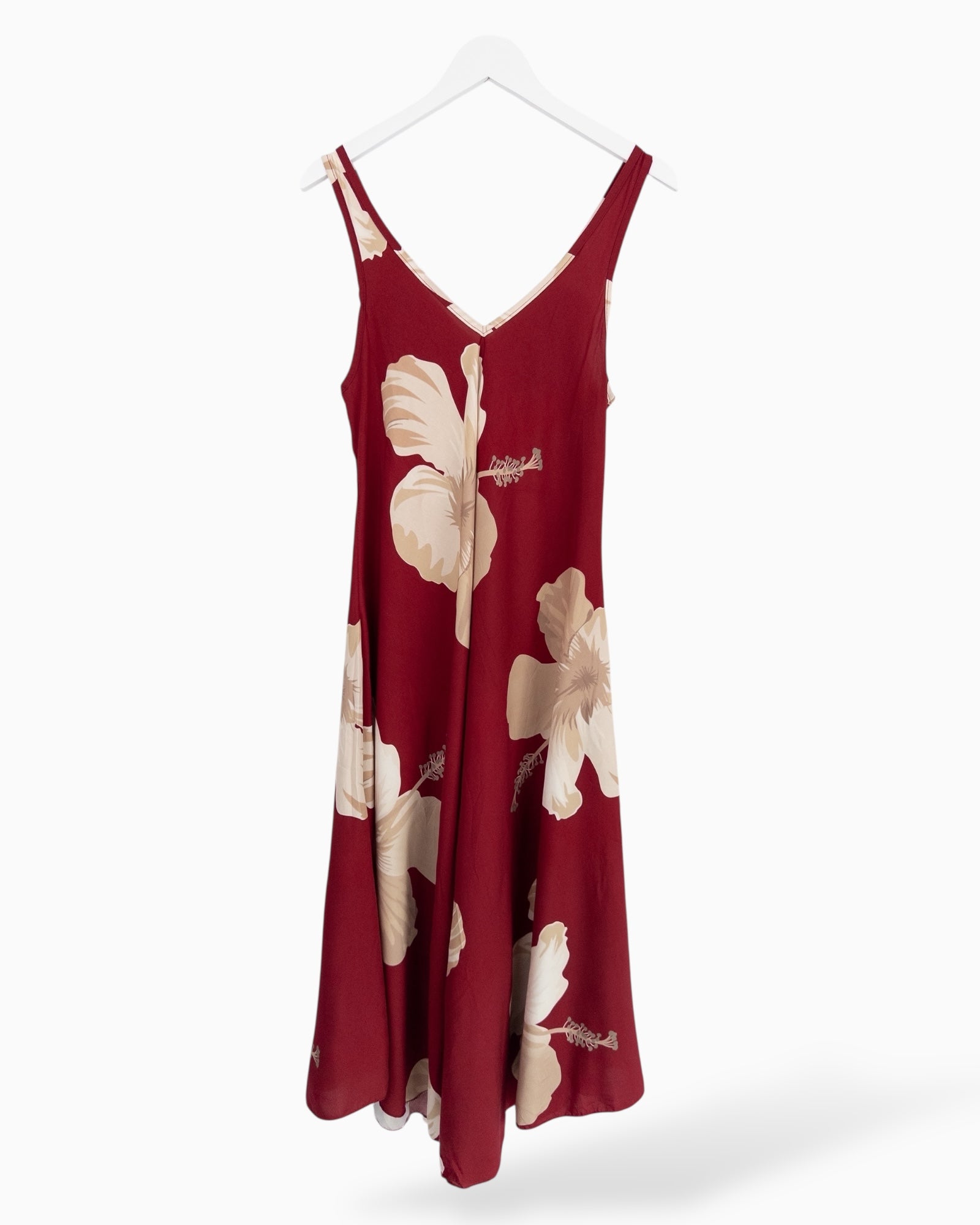 Langes Trägerkleid mit Blumen-Muster weinrot