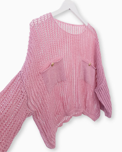 Häkel-Shirt mit Metallic-Effekt rosa