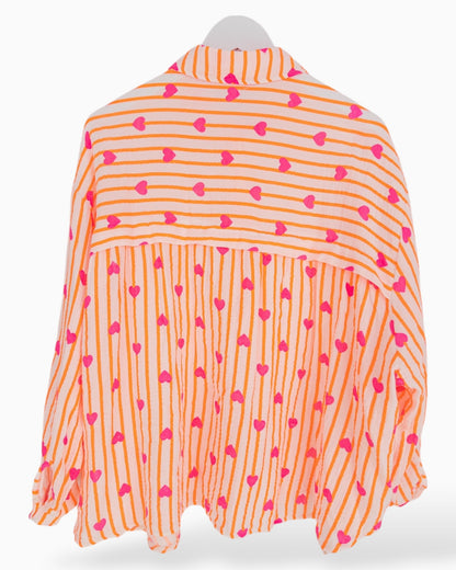 Oversize Musselin-Bluse Herzchen orange pink