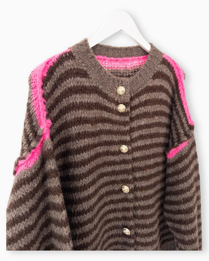 Strickjacke Streifen taupe braun