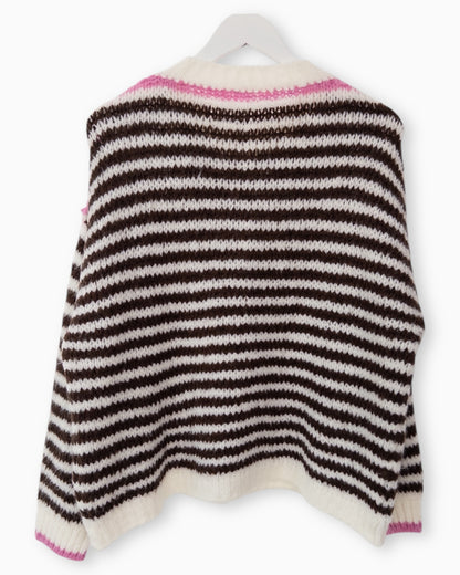 Strickjacke Streifen creme braun