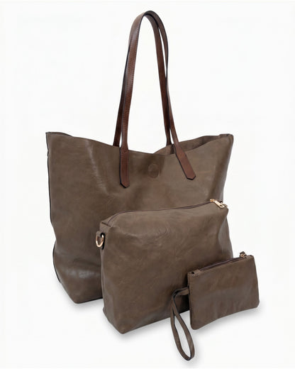 Handtaschen-Set 3-teilig mit Täschchen taupe braun