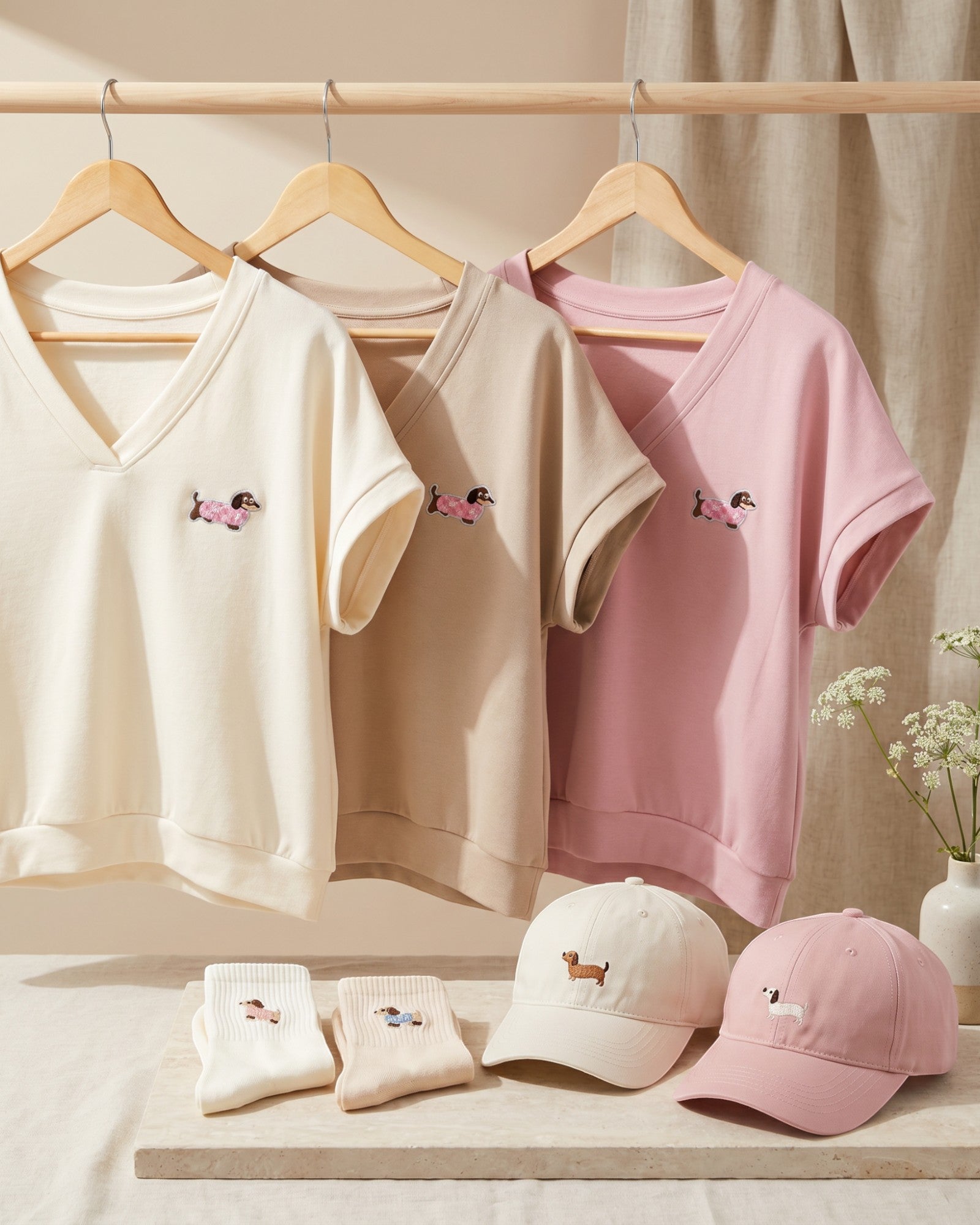 Shirt mit Dackel Motiv creme