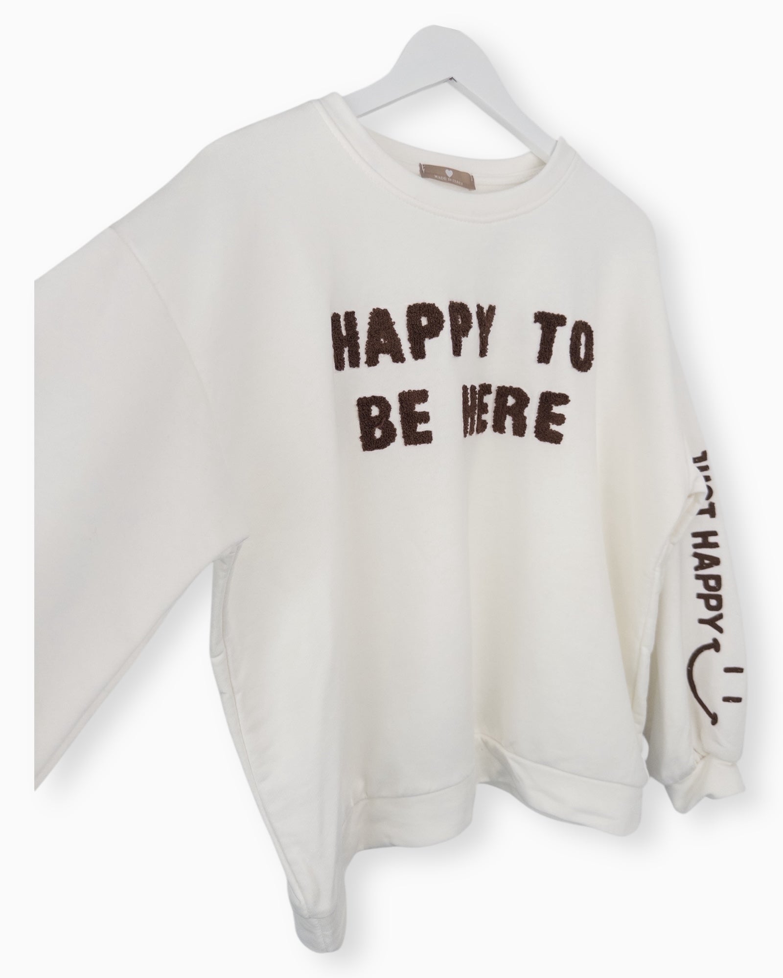 Oversize Pullover Happy to be here creme