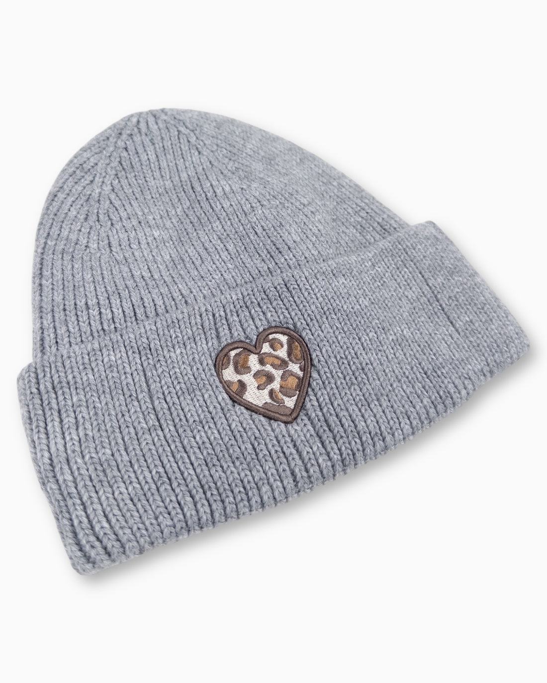 Winterwarme Mütze mit Leo-Herz grau
