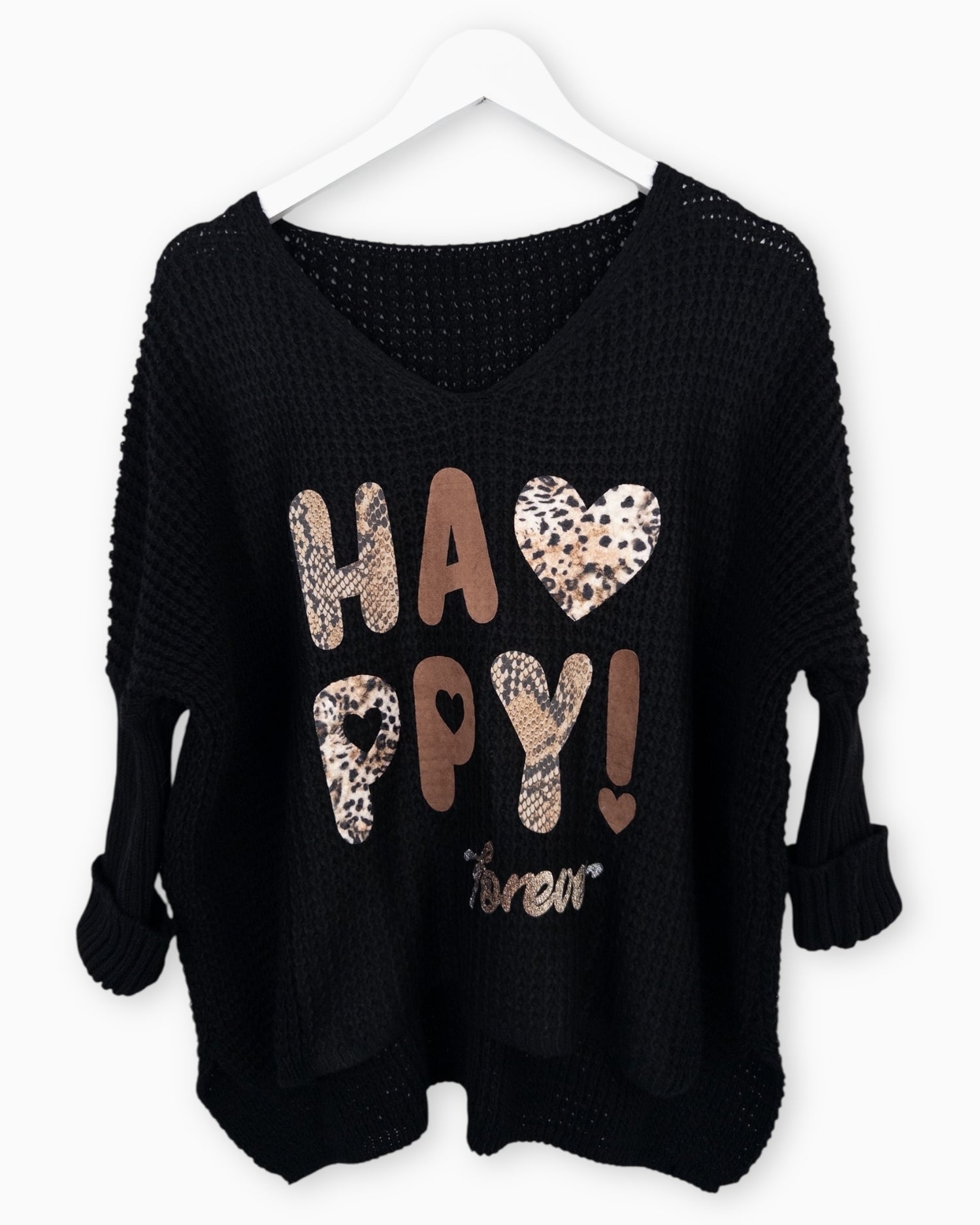 Oversize Pullover Happy schwarz